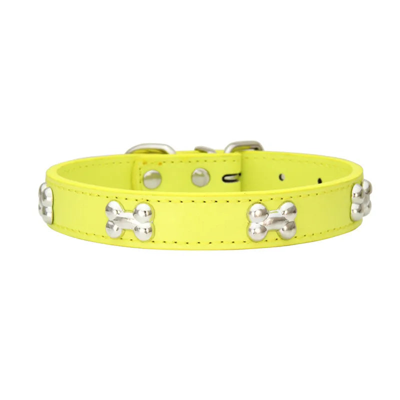 Leather Dog Collar for Small Dogs with Adjustable Buckle