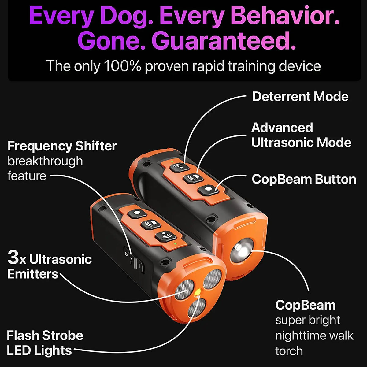 Rechargeable Ultrasonic Dog Bark Deterrent with LED Flashlight