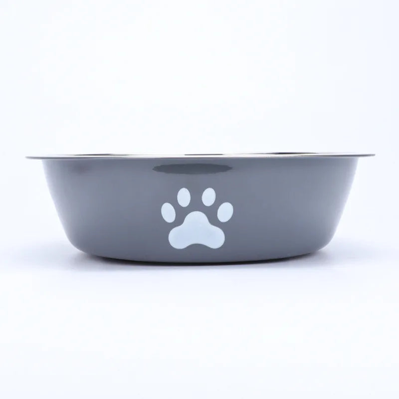 Stainless Steel Dog Bowl with Paw Print and Non-Slip Base