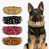 Spiked Dog Collar with Sharp Rivets, Adjustable PU Leather