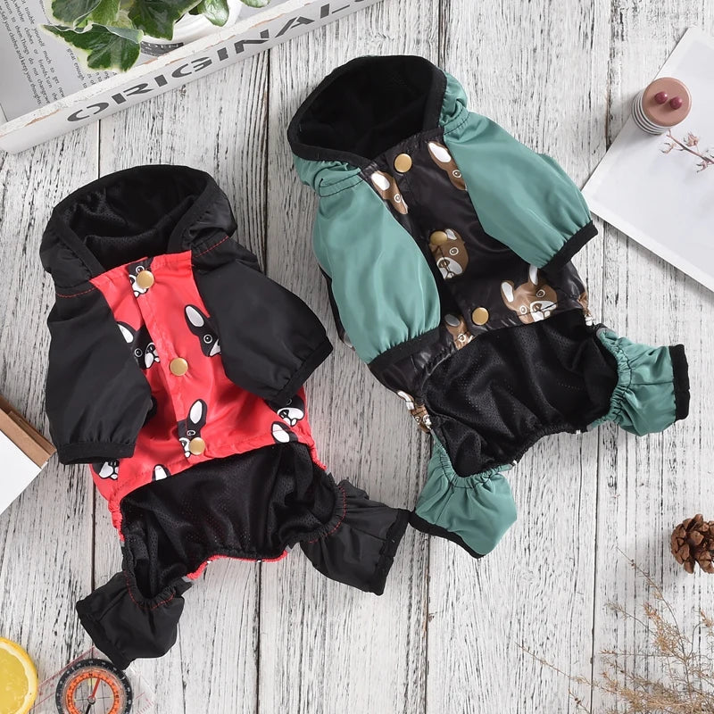 Waterproof Dog Raincoat Overalls with French Bulldog Print