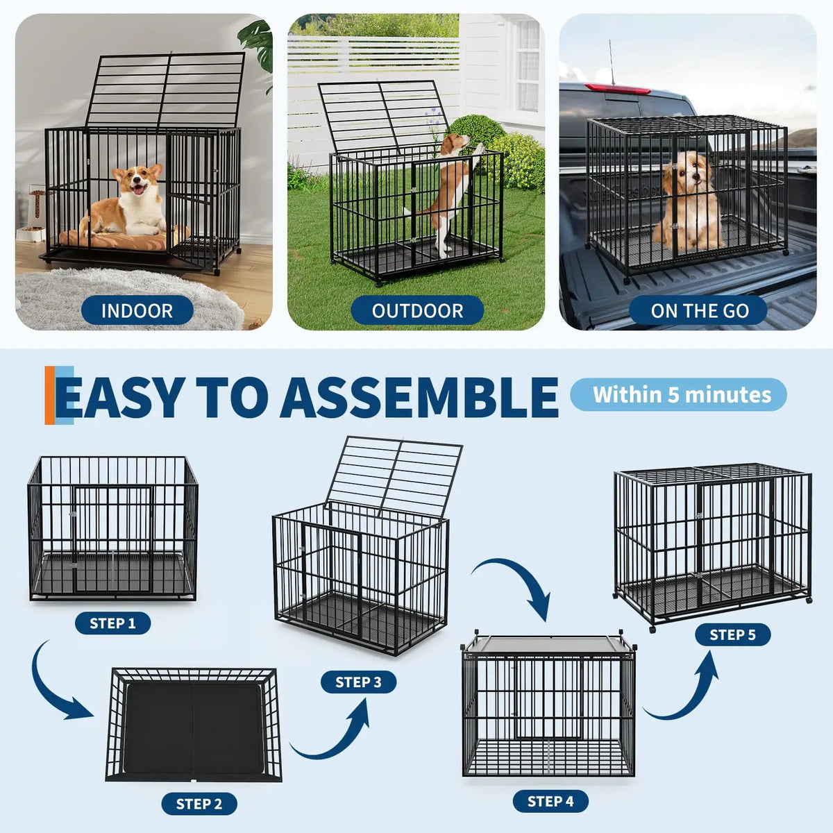 36 Inch Stainless Steel Dog Crate, Stackable Design