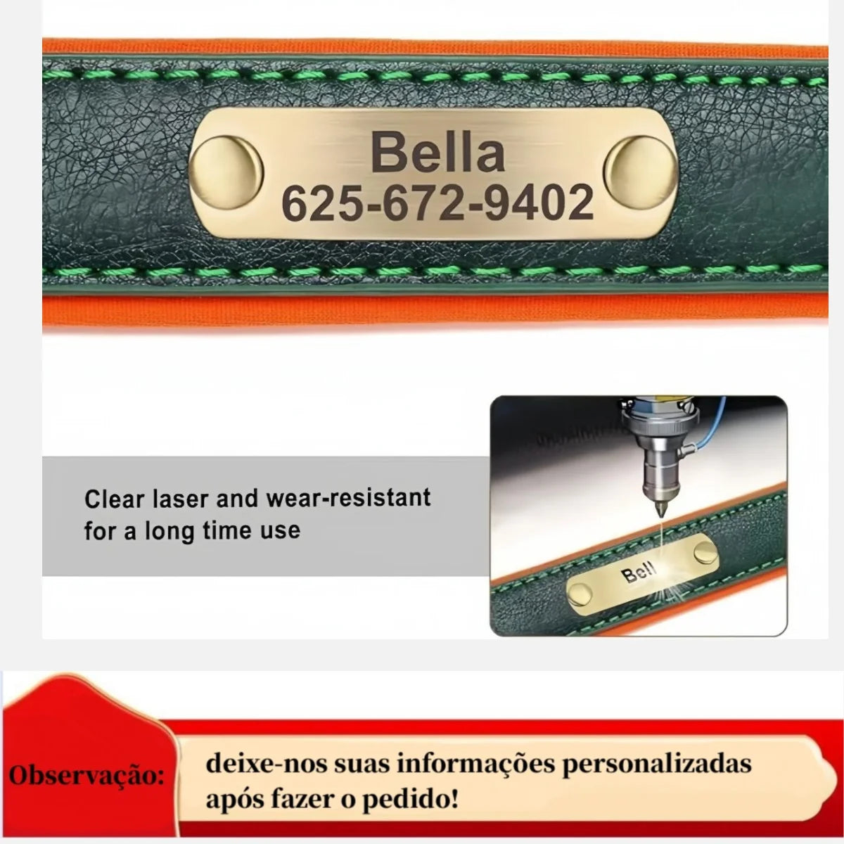 Personalized Leather Dog Collar with Engraved Nameplate ID Tag