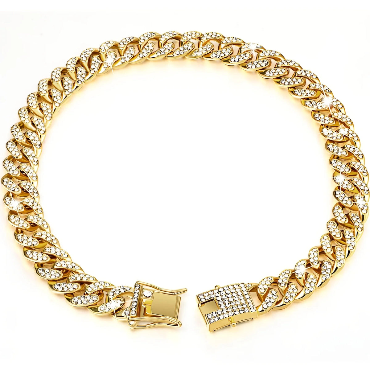 Cuban Link Dog Collar, Jeweled Stainless Steel Chain