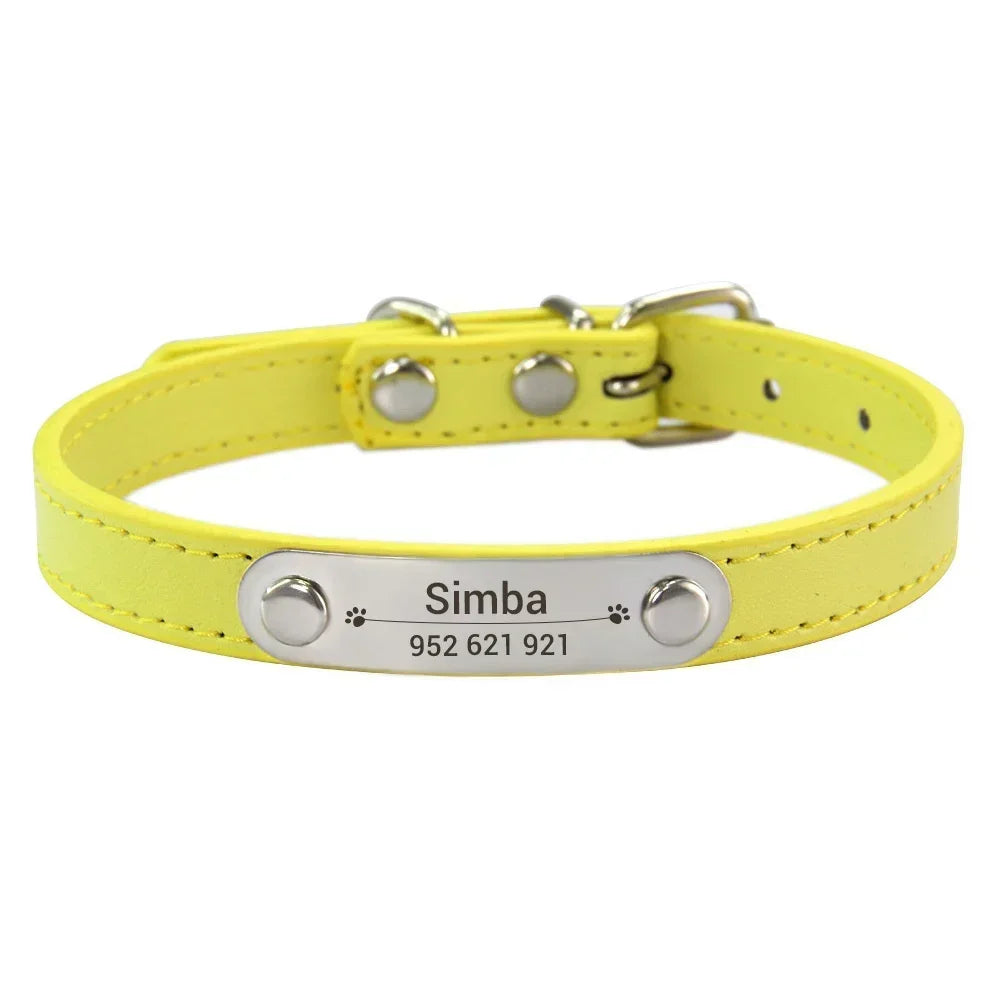 Personalized Dog Collar with Engraved Name Plate, 16 Colors