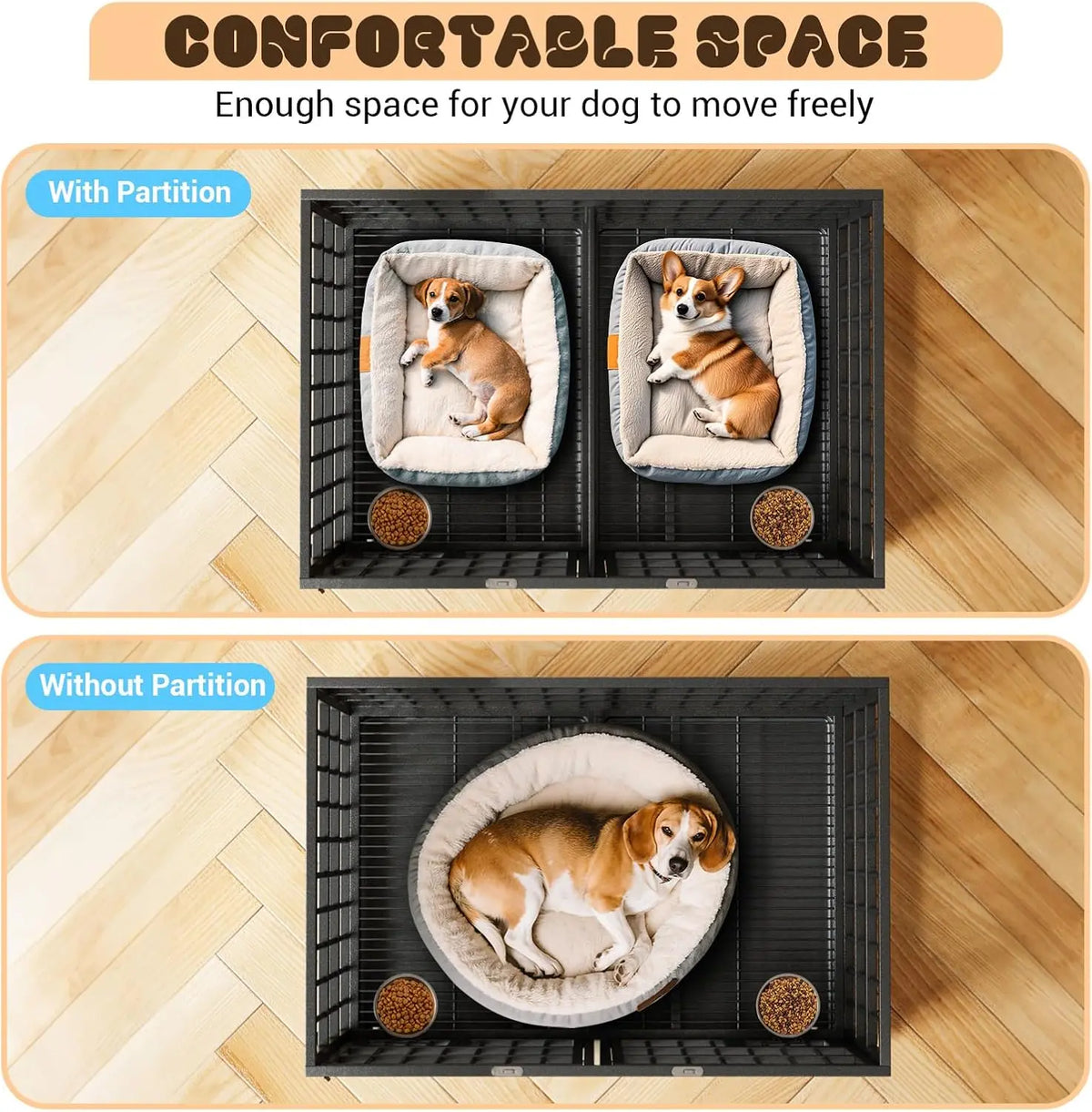 42 Inch Heavy Duty Dog Crate with Feeding Doors