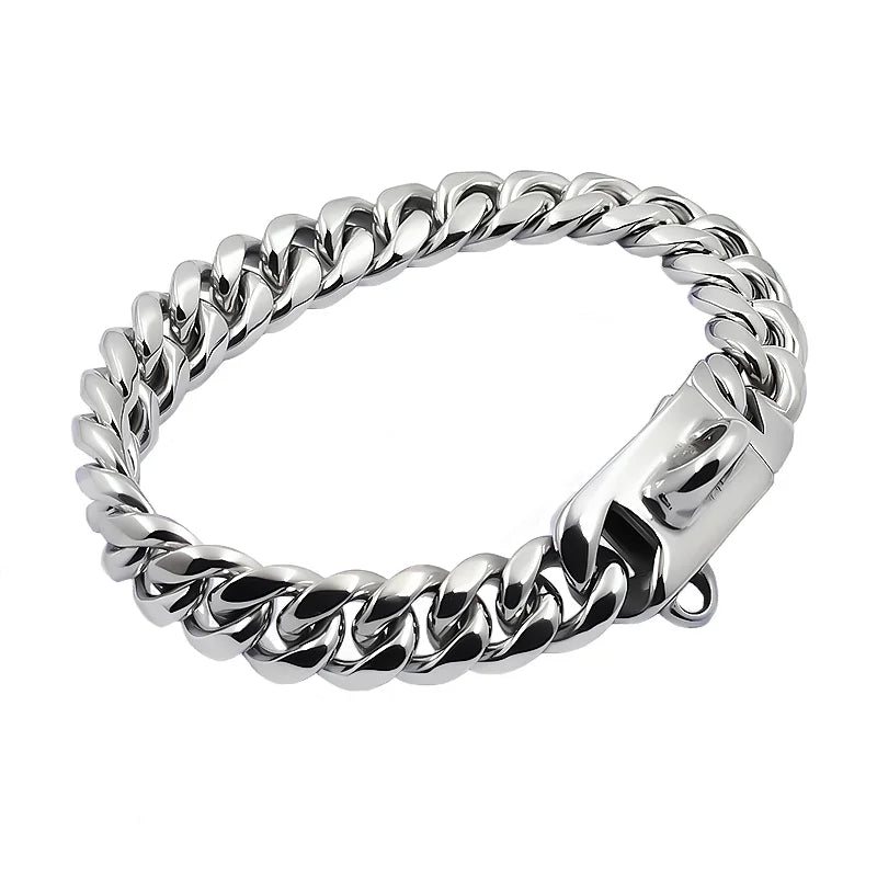 Stainless Steel Cuban Link Dog Chain Collar, 14 mm, Gold or Silver