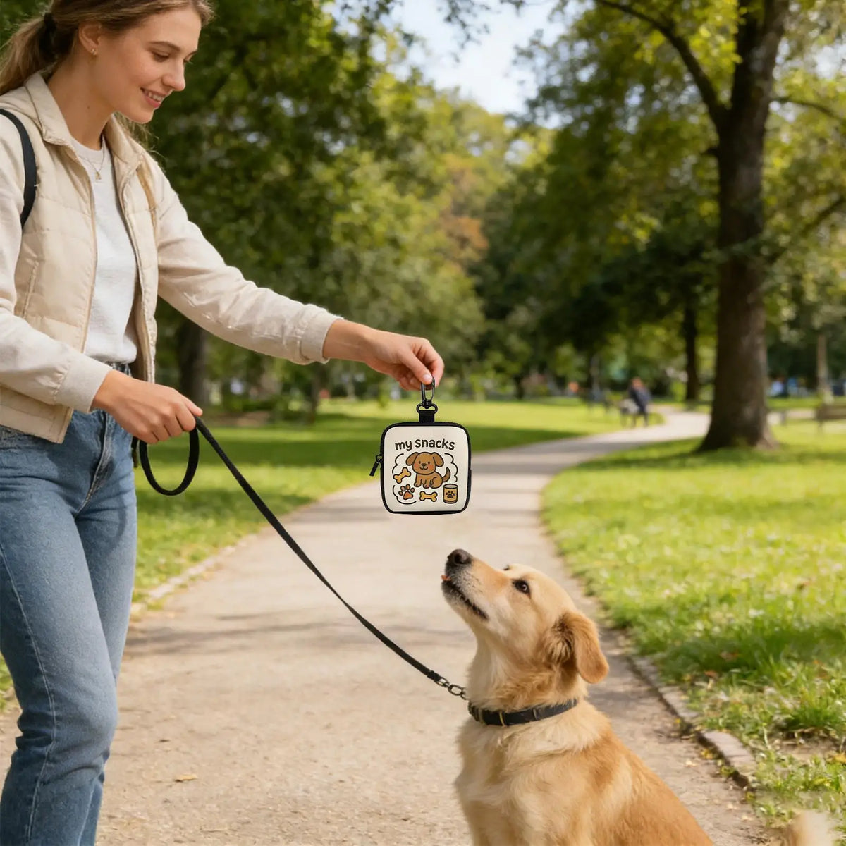 Dog Treat Pouch with Carabiner Clip, Compact Zipper Bag