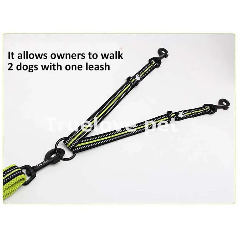 Double Dog Leash Coupler for Two Dogs, Reflective Nylon