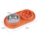 Stainless Steel Double Dog Bowl with Non-Slip Silicone Mat