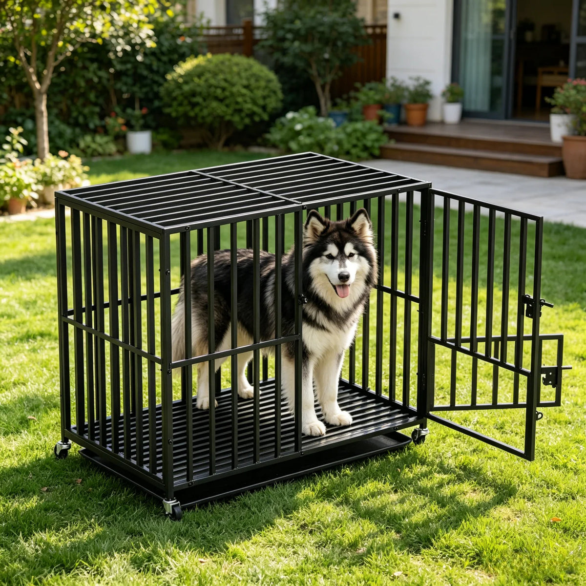 Large Heavy Duty Dog Crate with 4 Lockable Wheels