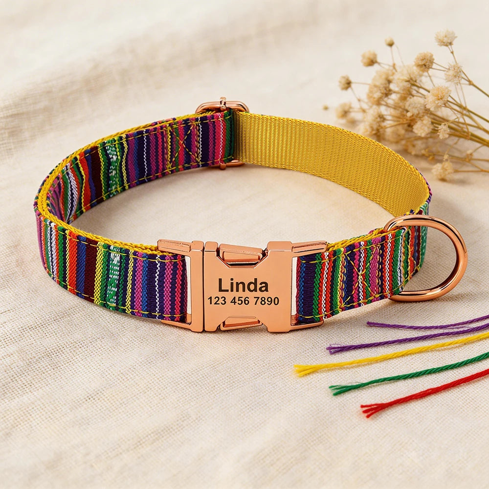 Personalized Nylon Dog Collar with Engraved Name and Metal Buckle