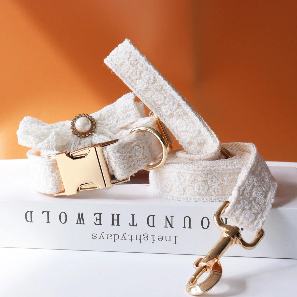 Lace Wedding Dog Collar with Bow and Personalized ID