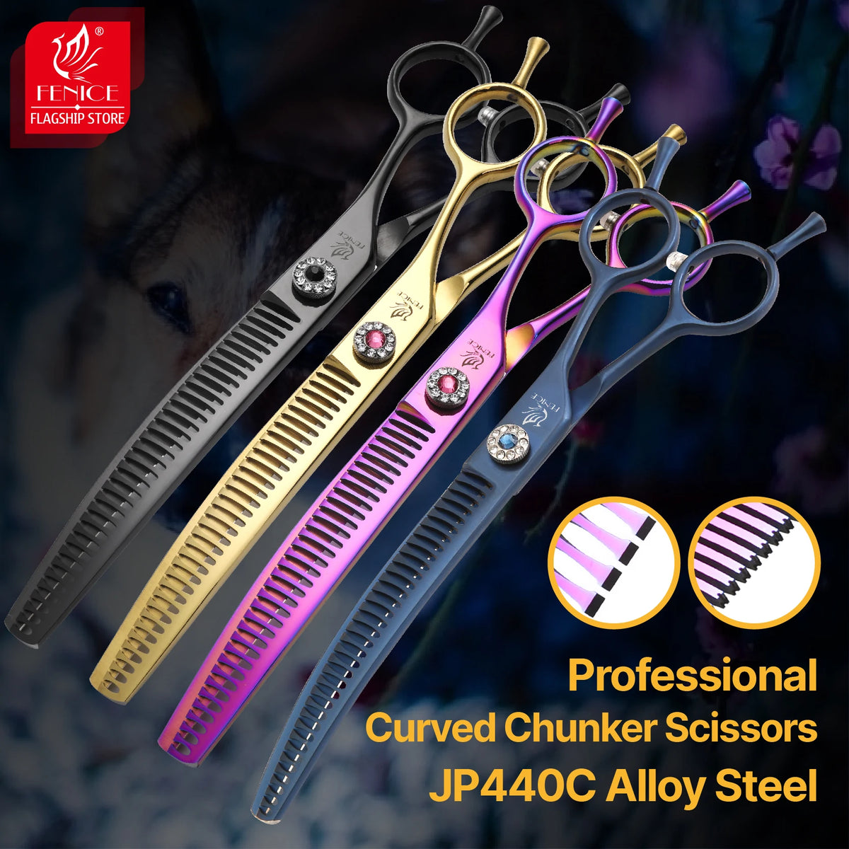 Curved Dog Grooming Thinning Shears, 7.25 Inch Japanese 440C