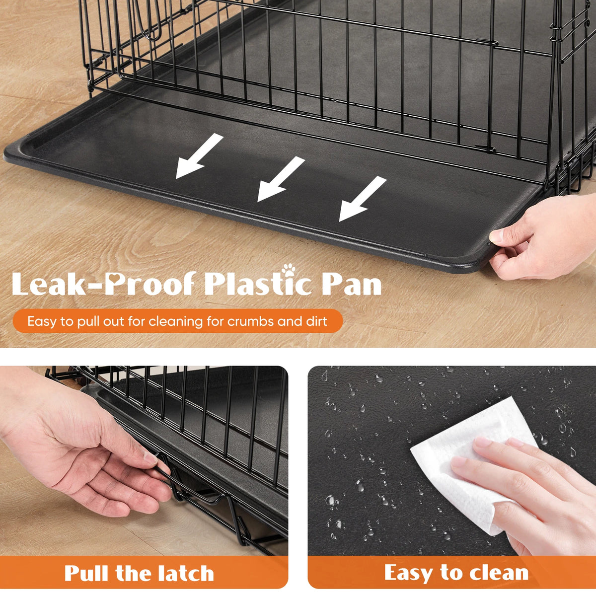 48 Inch Double Door Folding Dog Crate with Leak-Proof Tray