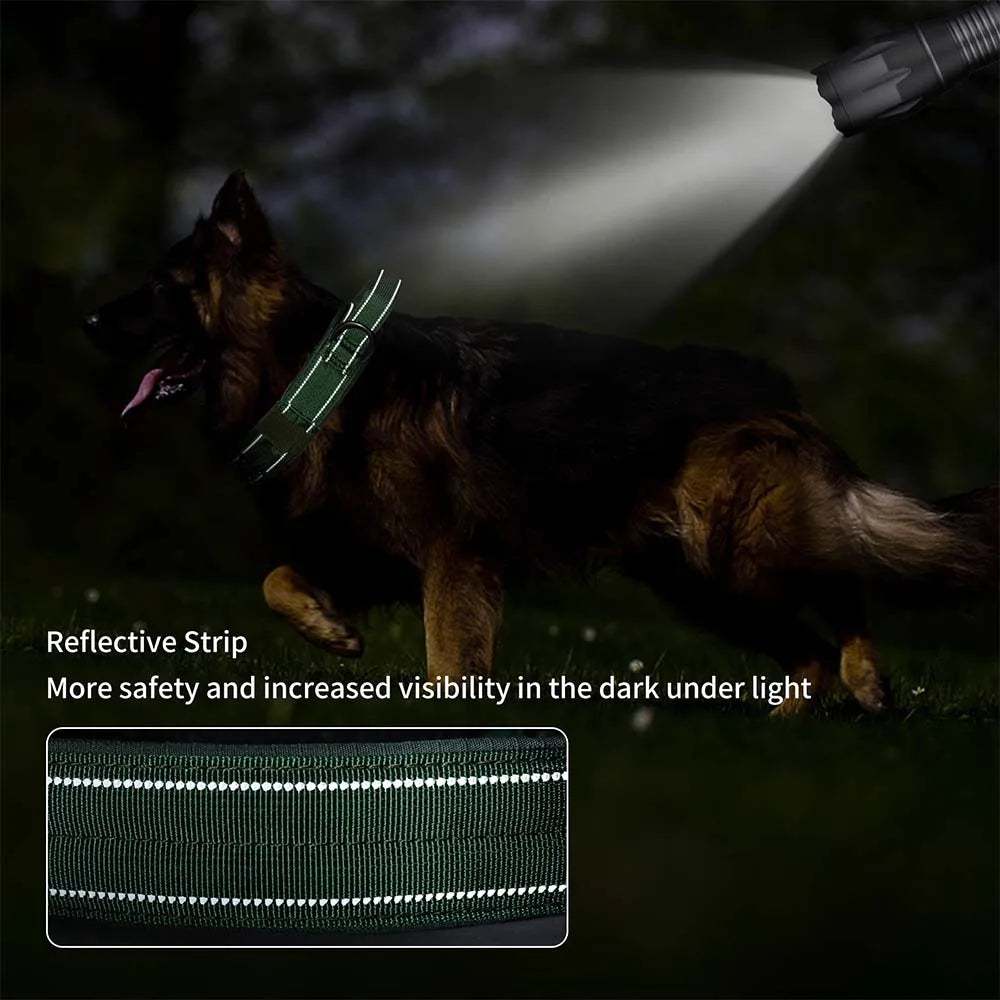 Tactical Dog Collar with Handle, Double Buckle and Patches