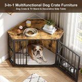 Corner Dog Crate Furniture with Rotating Feeding Door