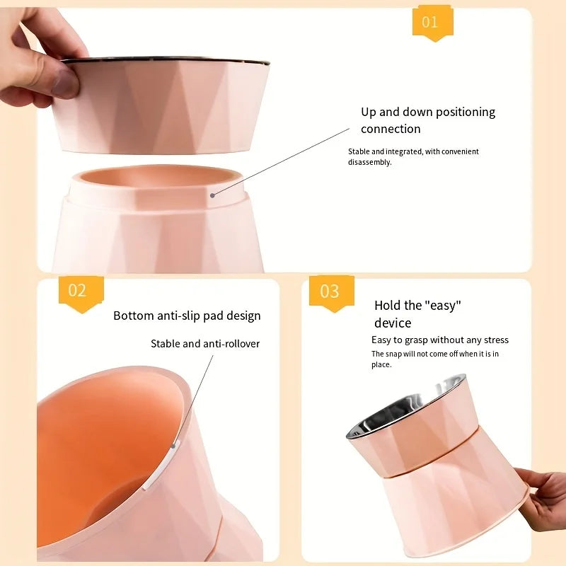 Stainless Steel Raised Dog Bowl with Anti-Slip Anti-Tip Design