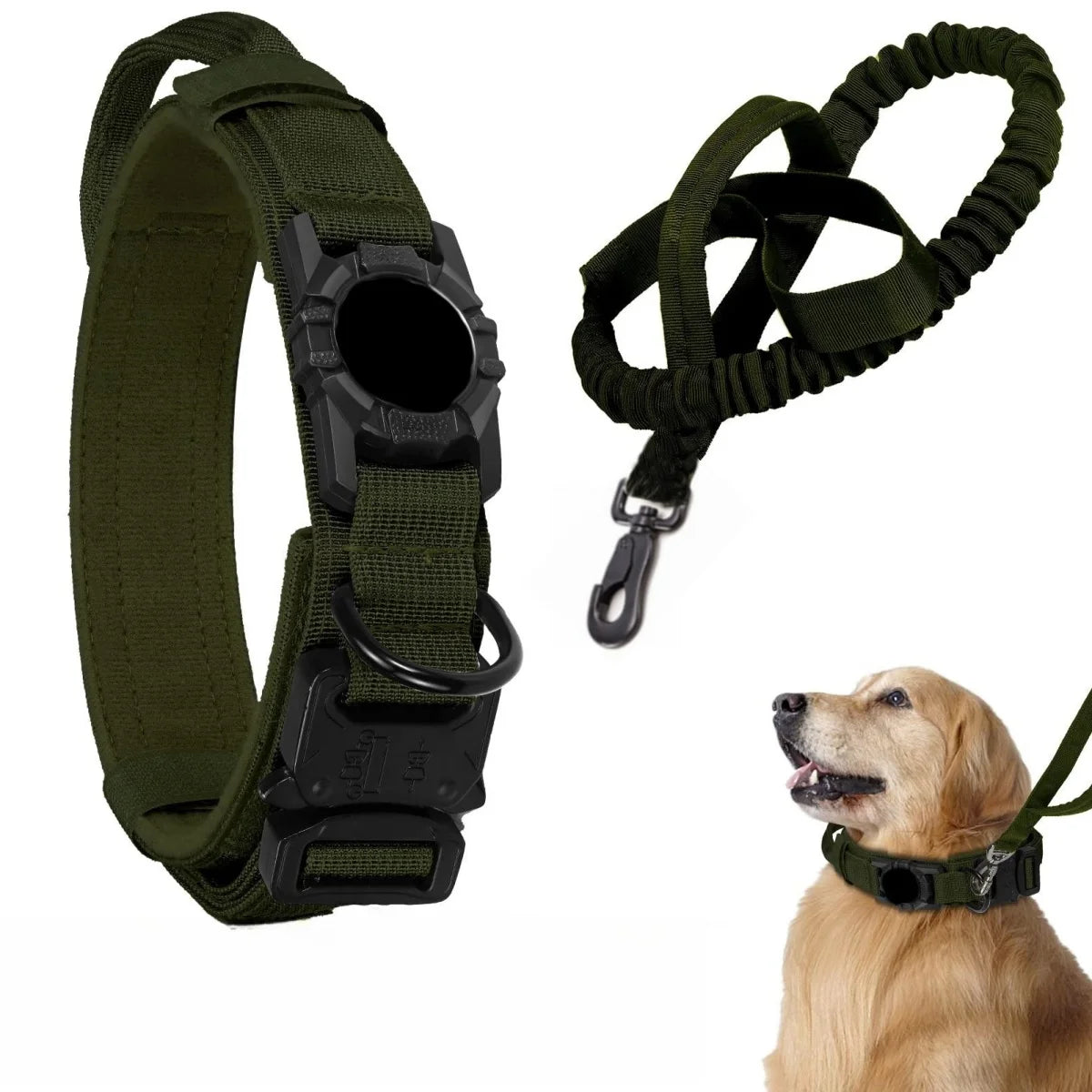 AirTag Dog Collar, Tactical Nylon with Handle and Metal Buckle