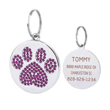 Glitter Paw Dog ID Tag, Engraved Stainless Steel Pet Tag