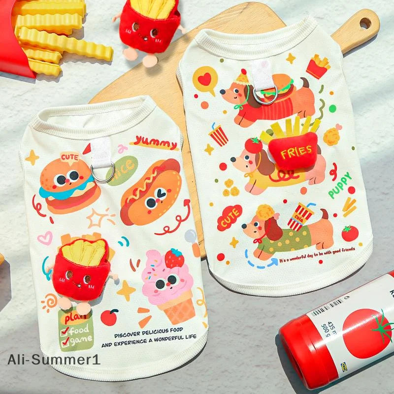 Burger Dog Vest, Cute Cartoon Summer Shirt for Small Dogs and Cats
