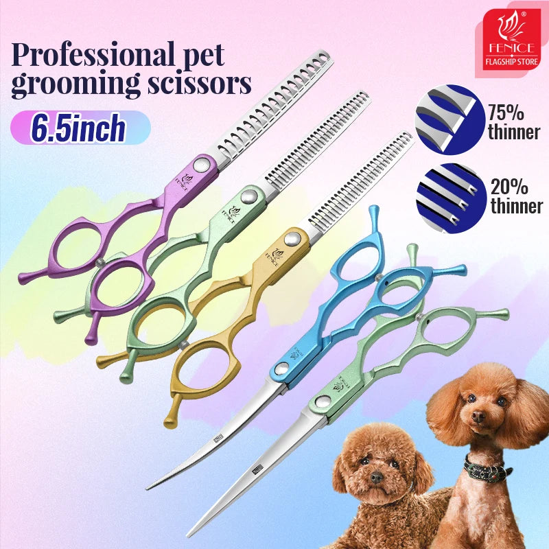Fenice 6.5 Inch Dog Grooming Scissors Set, Straight, Curved & Thinning
