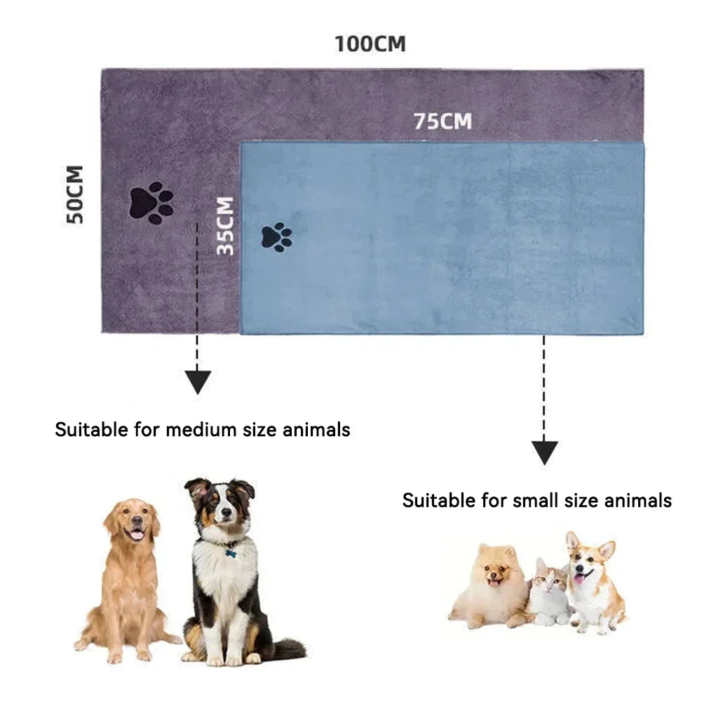 Microfiber Dog Bath Towel with Embroidered Paw Print