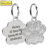 Glitter Paw Dog ID Tag, Engraved Stainless Steel Pet Tag