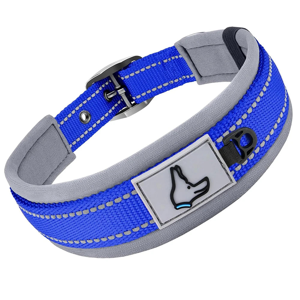 Heavy Duty Padded Dog Collar for Large Dogs, Reflective Nylon