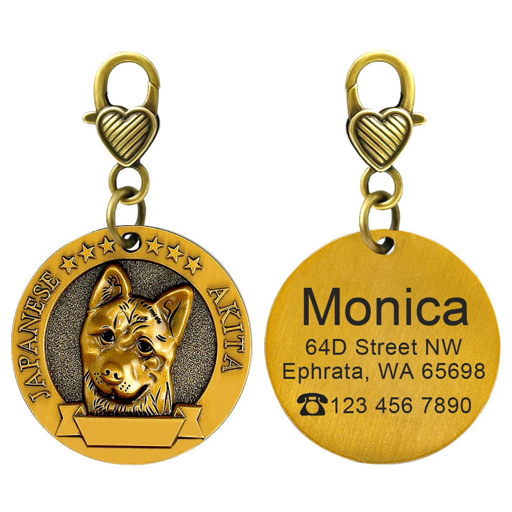 Engraved Copper Finish Dog Tag for Large Dogs, Personalized