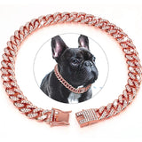 Cuban Link Dog Collar, Jeweled Stainless Steel Chain