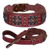Genuine Leather Dog Collar and Leash Set for Large Dogs
