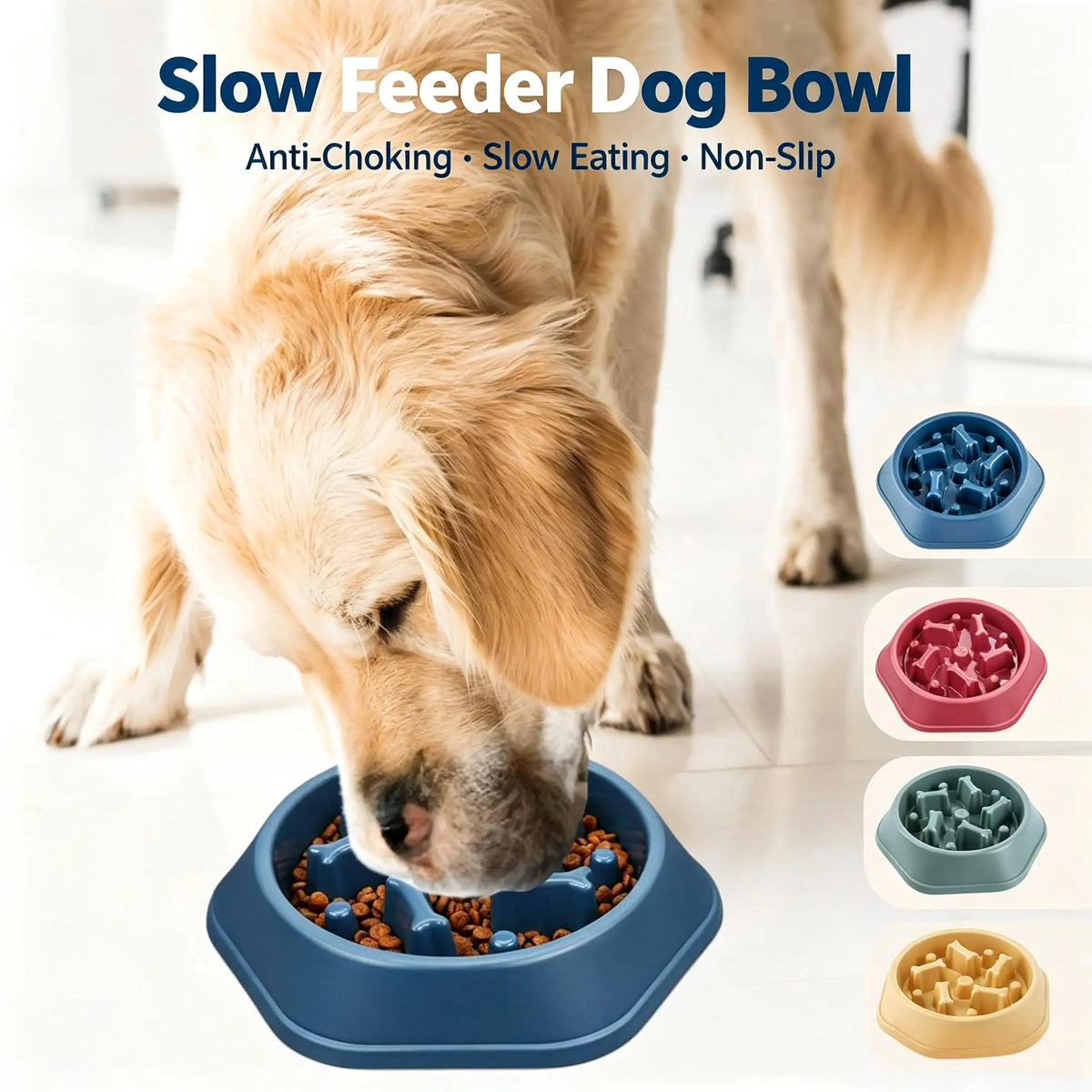 Slow Feeder Dog Bowl with Anti-Slip Base for Fast Eaters