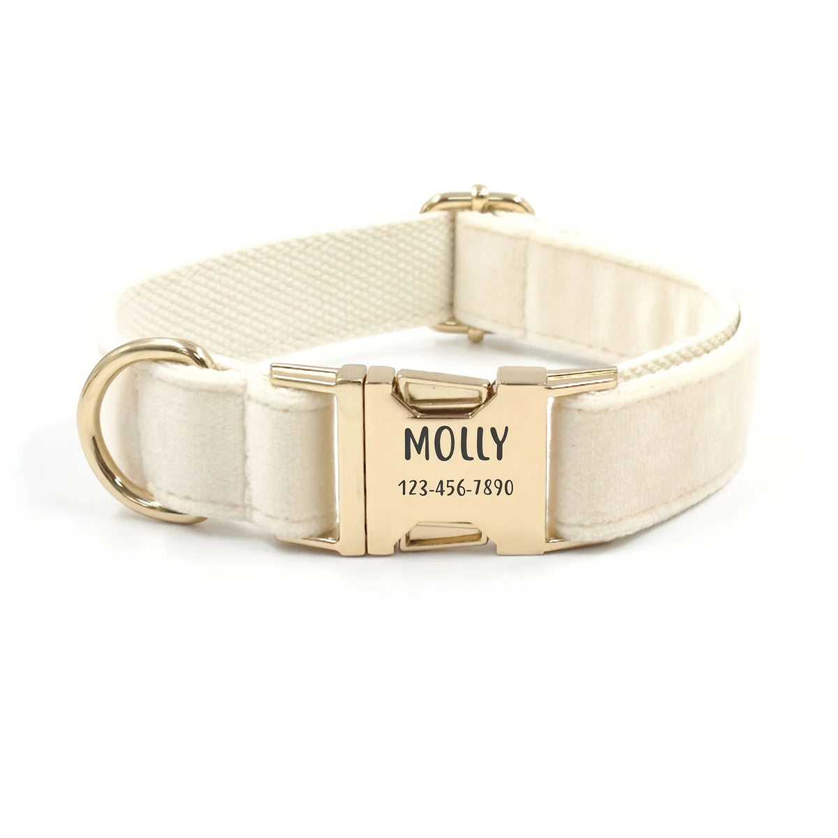 Personalized Velvet Dog Collar with Engraved Name ID Tag