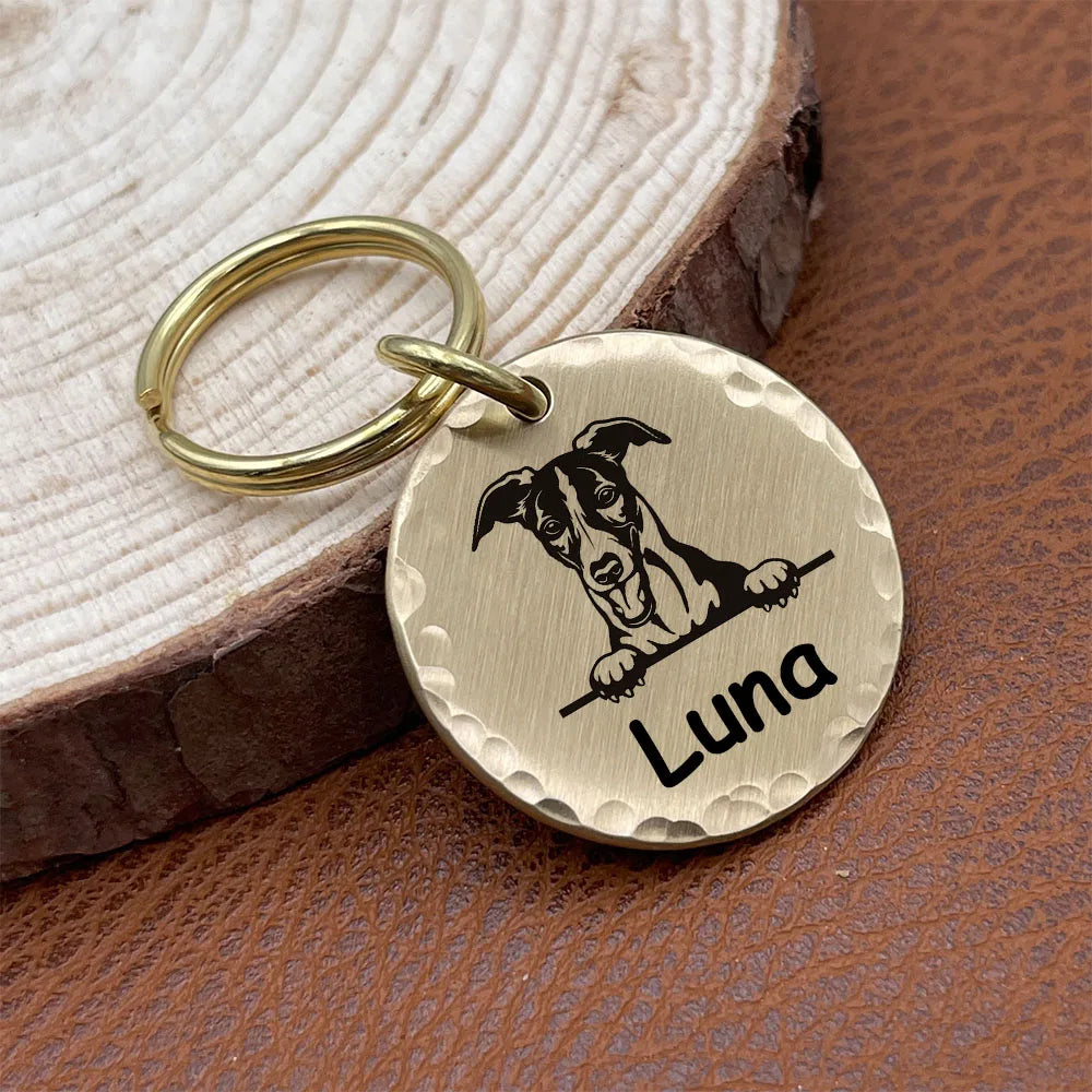 Personalized Brass Dog ID Tag, Hammered or Smooth Round Pet Tag