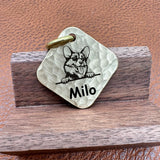 Engraved Brass Dog ID Tag, Square Personalized Pet Tag