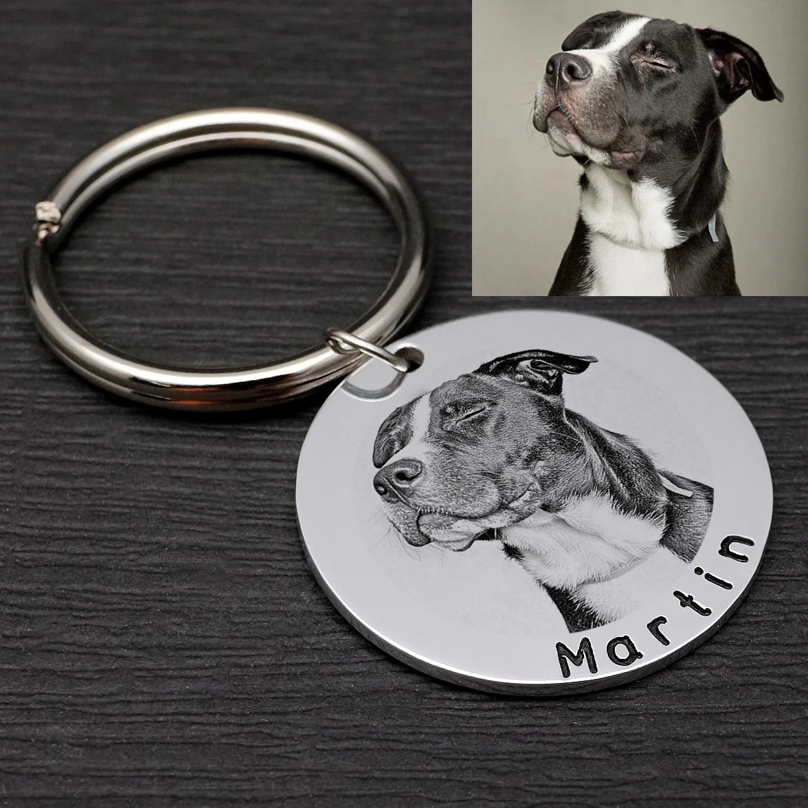 Custom Photo Dog Tag with Pet Name, Personalized Pet ID Tag