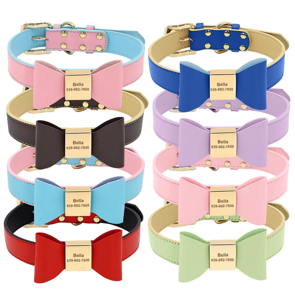 Personalized Bow Dog Collar with Rhinestones for Small Dogs