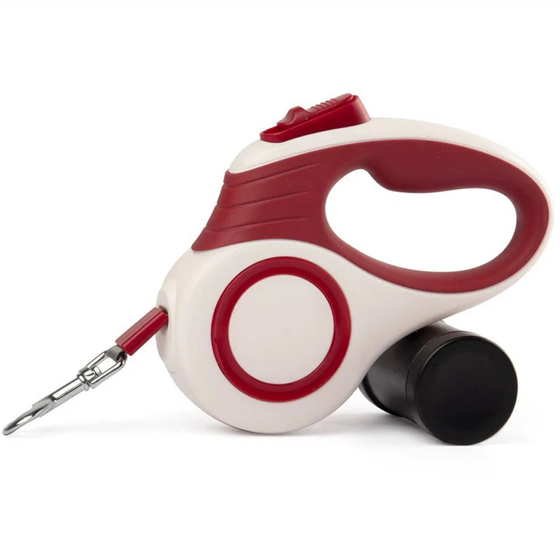 Retractable Dog Leash with Built-In Poop Bag Holder