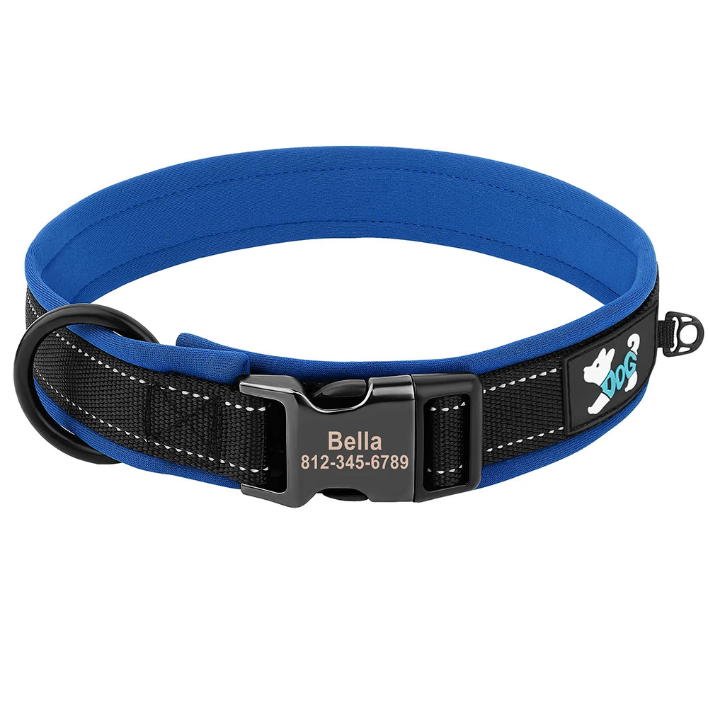 Personalized Dog Collar with Engraved Buckle, Reflective & Padded