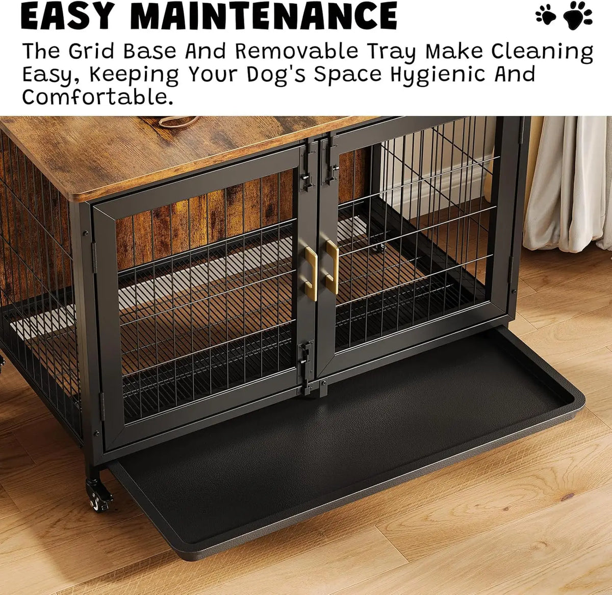 37.5in Wooden Dog Crate Furniture with Locking Wheels