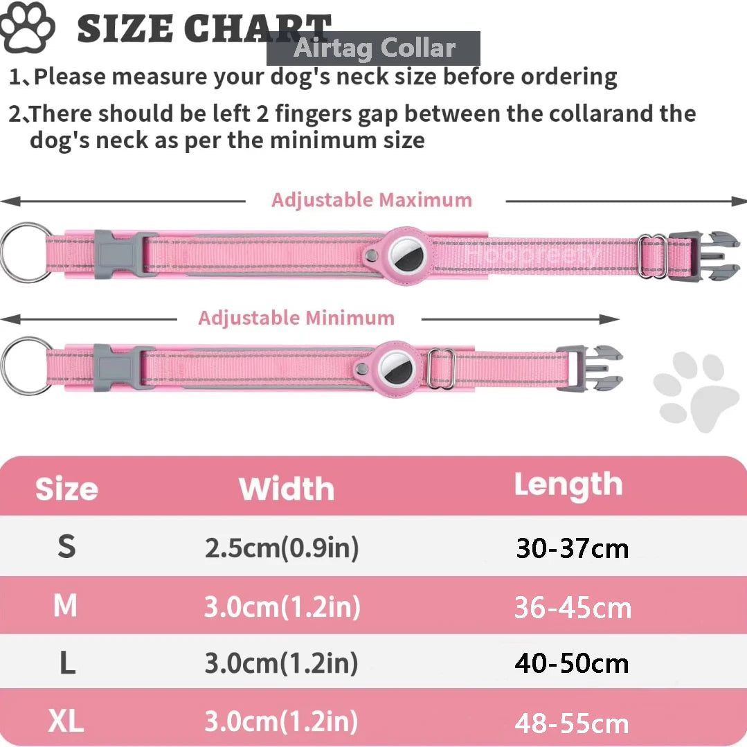 Reflective AirTag Dog Collar with Padded Neoprene Lining, S to XL