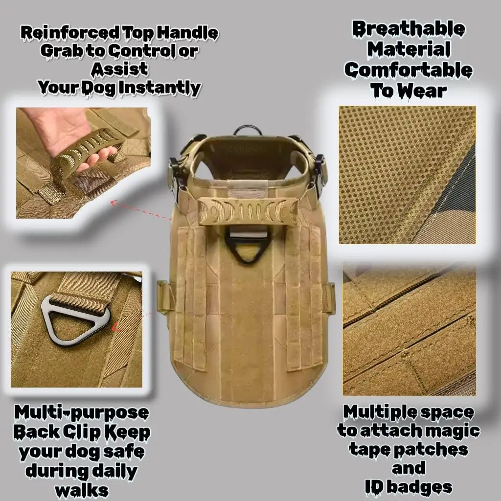 Tactical Dog Harness with MOLLE Panels and Handle for Large Dogs