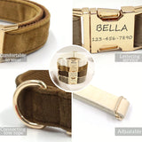 Personalized Velvet Dog Collar with Engraved Name ID Tag
