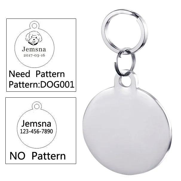 Engraved Dog ID Tag, Two-Sided Stainless Steel Name Tag