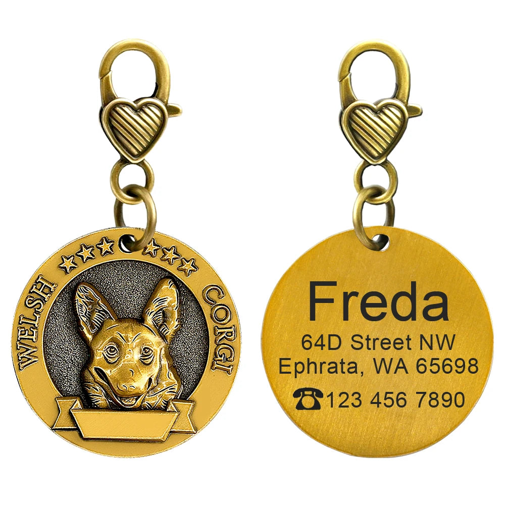 Personalized Dog Breed ID Tag with Engraved Name and Address