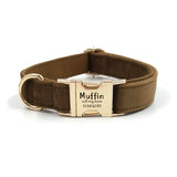 Personalized Velvet Dog Collar with Engraved Name ID Tag