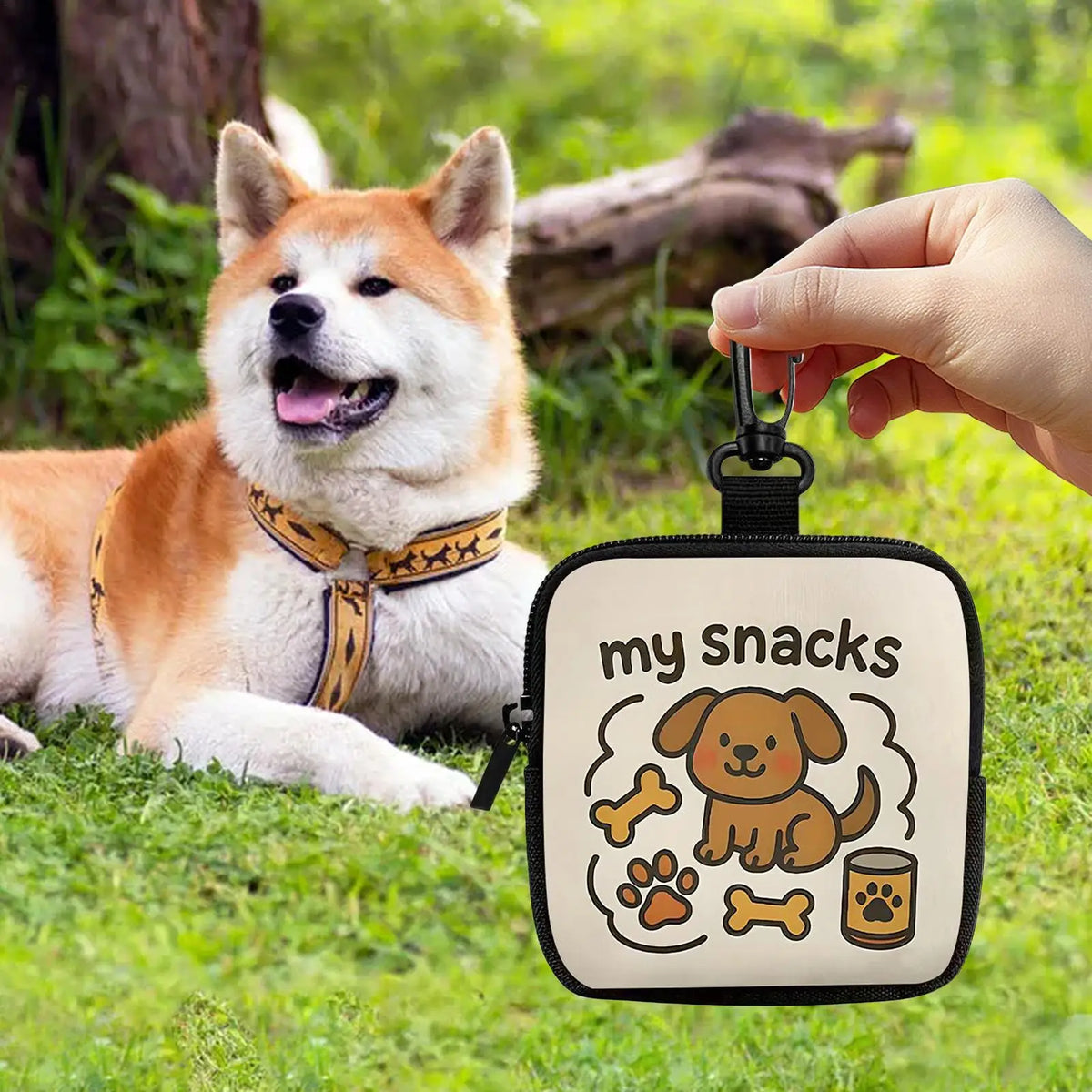Dog Treat Pouch with Carabiner Clip, Compact Zipper Bag