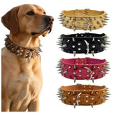 Spiked Dog Collar with Sharp Rivets, Adjustable PU Leather