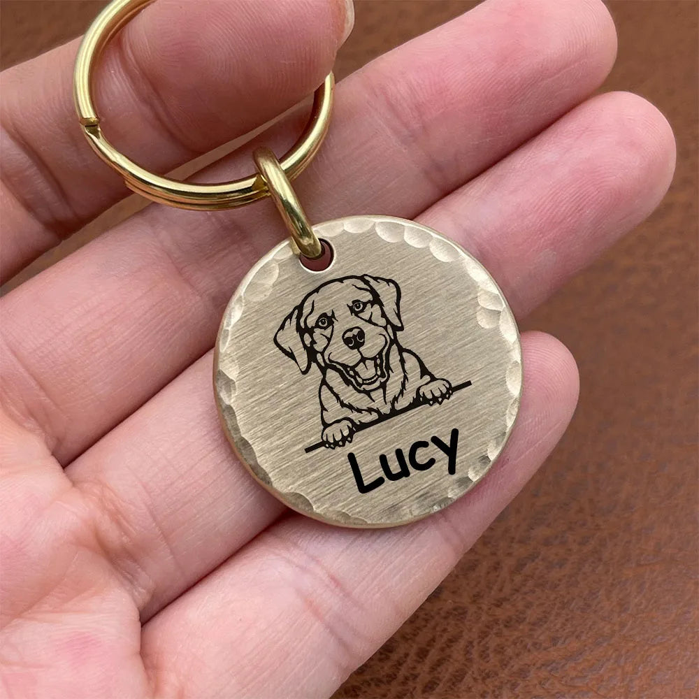 Personalized Brass Dog ID Tag, Hammered or Smooth Round Pet Tag